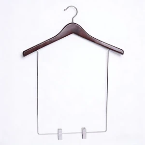 Eco-friendly Non-slip Walnut Wooden Single Display Hanger Long Metal Clips Deluxe Door Wall Mount Clothing Suit Store Wardrobe