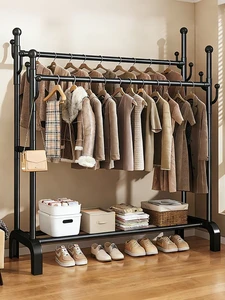 Floor-standing Metal Coat Rack Cream-Style Movable Storage Rack for Bedroom and Balcony