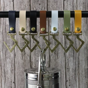 Portable PU Leather V-Hooks with Metal Core Multi-functional Outdoor Camping Hooks Creative Storage Hanging Hooks for Home