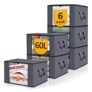 Underbed Storage Containers with Lids Foldable Non-woven Fabric Durable Under Bed Clothes Storage Bins with Handle