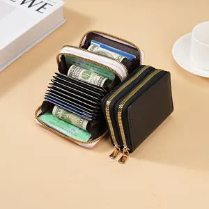 Large Capacity Dual Zipper Card Bag Multi-Functional Accordion Design Fashionable Double-Layer Zipper Simple Stylish Bag Clips