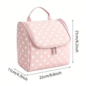 Waterproof Polyester Oxford Hanging Cosmetic Toilet Bag Custom Printed Durable Large Capacity Zipper Travel Wash Bag Hook Daily