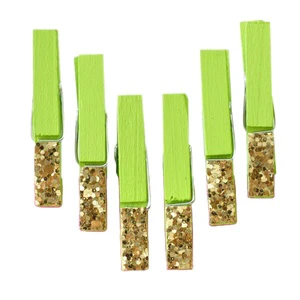 6pcs 45mm Lovely Green with Gold Glitter Clothespin Set