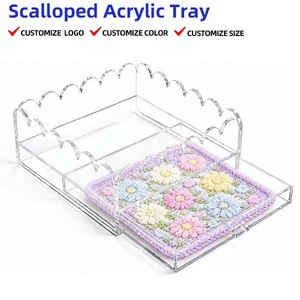 Transparent Scalloped Acrylic Tray Drawer Polished Finish Multifunction Storage Box Kitchen Desk Living Room Use Modern Food