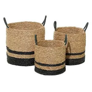Sustainable Handmade Natural Rattan Jute Yarn Storage Basket Set Circle Shape Modern Multi Use Woven Organizer for Home Decor