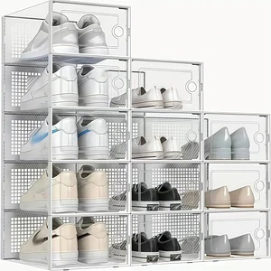 Double-frame Transparent Polypropylene (PP) Foldable Covered Shoe Box Space-Saving Stackable Dormitory Storage Organizer Modern
