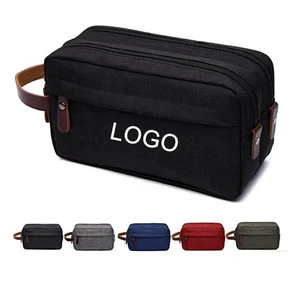 Large Capacity Leisure Waterproof Toiletry Storage Bag Men's Wash Bag Outdoor Travel Zipper Cosmetic Bag with Leather Handle