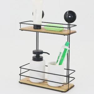 Metal Wall Mounted Corner Shower Caddy with Suction Cups Dual Tier Bathroom Storage Rack