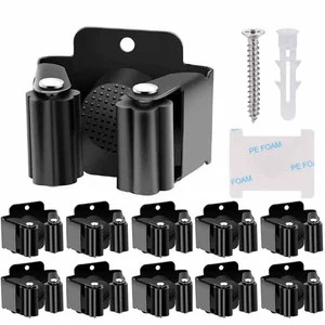 For Hook Mop and Broom Rack Wall-Mounted Organizer Storage Stainless Steel Black Glossy Finish Tools Rack