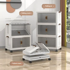 Kids Foldable Plastic Storage Cabinet No Assembly Stackable Closet Organizer With Clear Doors And Wheels For Bulk Buy