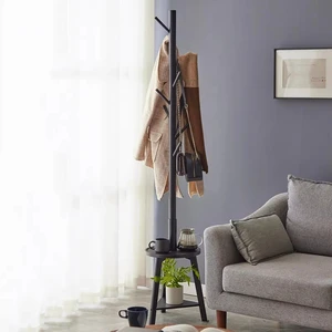Bamboo Clothes Storage Rack With Coat Hooks Removable Wheels Multifunctional Garment Stand