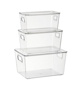 Kitchen Food Storage Box With Lid Clear PET Fridge Organizer Set With Handles Stackable Storage Organizer Containers