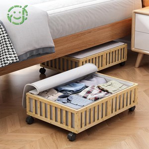 JQ Sturdy Bamboo Rolling Under Bed Storage Organizer Drawer Bamboo Under Bed Storage Containers Underbed Organizer With Wheels