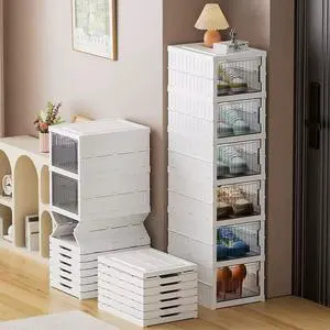 Plastic Folding Shoe Box Transparent Shoe Storage Cabinet Dustproof Organizer Stackable Shoe Rack No Assembly Storage Cabinet