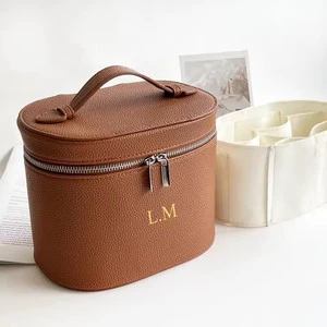Custom logo Makeup Case Removable Compartment Toiletry Bag Travel Organizer PU Leather Cosmetic Bag with Divider and Handle