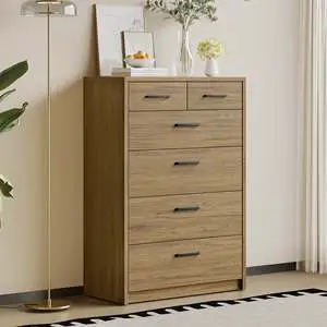 Modern 5-Drawer Solid Wood Tallboy Dresser Freestanding Bedroom Storage Cabinet with Metal Slides for Apartment and Hotel Use