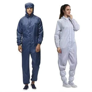 H-1109 Washable Dust Free Anti-Static Garment ESD Safe Level B Protection Cleanroom Coverall 98% Polyester Conductive Fiber for