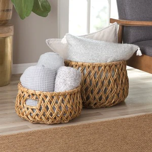 Vietnam Handicraft Sustainable Woven Water Hyacinth & Seagrass Folding Storage Basket-Eco-Friendly Multi-Purpose