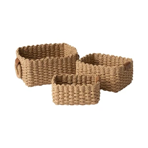 Paper Rope Storage Bins Braiding Storage Baskets Wicker Rattan Rectangular Storage Woven Baskets with Handle
