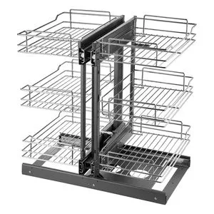 6-Shelf 3-Tier Blind Corner Pull-Out Organizer Chrome Kitchen Cabinet Basket Premium Model D0100HRS6B6