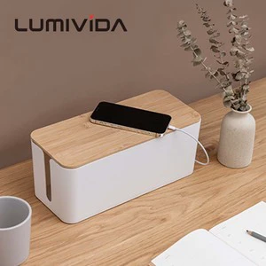 32x13.5x12.7cm Medium Cable Management Box With Bamboo Cover For Power Strip Desk Wire Organization Home Office Desktop Storage