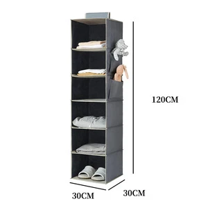 HSO41 Six Layer Fabric Storage Hanging Bag Foldable Wardrobe Clothes Drawer Organizer Closet Hanging Shelf Pouch Wholesale
