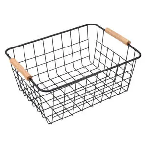 Metal Wire Basket for Storage Pantry with Wooden Handles Open Home Storage Bins, Pantry Organization and Storage Kitchen