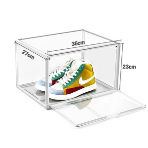 Acrylic Shoe Box Folding Clear Display Shoe Storage Box Magnetic Door