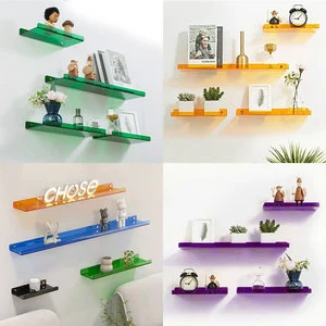 Factory Custom Neon Floating Acrylic Wall Shelves Storage Decorative Wall Mounted Display Shelves Ledge Display Rack Organizer