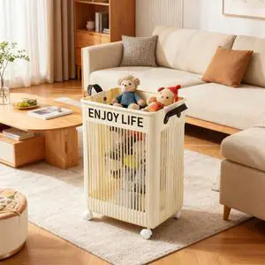 PP Plastic Foldable Large Capacity 48L/58L Dirty Clothes Basket For Home Use Bathroom Clothing Organizer With Wheels And Handles