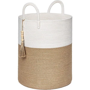 Large Woven Rope Laundry Basket with Handles Decorative Storage Basket for Clothes and Toys in Living Room, Bedroom