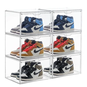 Customized Transparent Stackable Shoe Box Storage Plastic Magnetic Shoe Crate Display Case Clear Sneaker Shoe Box