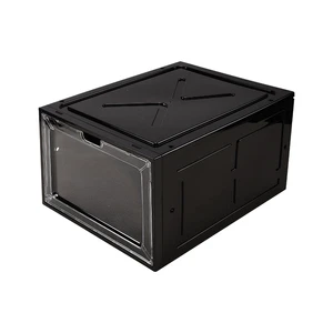 Classic Black Plastic Shoe Storage Box Transparent Panel Stackable for Household Shoe Organization