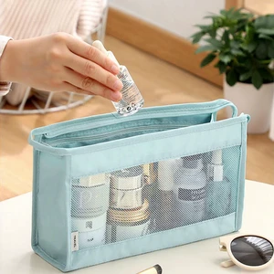 Travel Toiletry Bag 26x8x15cm Hook Type Mesh Transparent Canvas Minimalist Multifunction Large Capacity Bathroom Storage