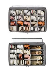 Space Saving Shoe Storage Organizer Cabinet Foldable Shoe Storage Box with Adjustable Dividers Fabric Shoe Organizer for Closet