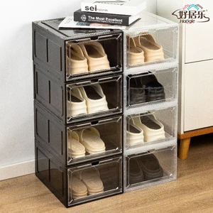 Haogle Modern Design Stackable Storage Box Cabinet Foldable Plastic Shoes Box For Shoes Transparent Display Shoe Case