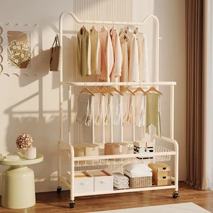 Black and White Simple Movable Iron Storage Rack Hanger Bearing Capacity Strong Coat Rack for Living Room Modern Design