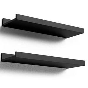 2 Pack Black Floating Wall Storage Shelves with Front Lip Minimalist Wall Mount Picture Ledge Decor Rack for Bedroom Kitchen