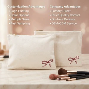 25*20Cm Natural Canvas Zipper Cosmetic Bag Custom Logo Printed Underwear Clothes Storage Cotton Zipper Bag