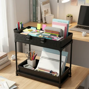 2-Tier Pull Out Sliding Shelf for Bathroom Cabinet Space-Saving Storage Rack for Kitchen Supplies