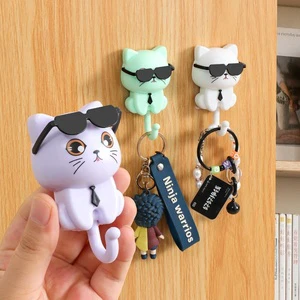 Home Storage Utility Wall Decorations Creative Adhesive Cat Coat Holder Punch Free Key Hooks Hangers