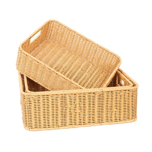 Household Large Capacity Woven Storage Basket for Shelves Waterproof Rectangular Storage Bins Organizers for Closet Pantry Table