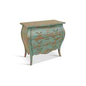 Antique Blue Bombe Chest Of Drawers French Style 3 Drawer Accent Storage Cabinet Luxury Vintage Wood Dresser Bedroom Furniture