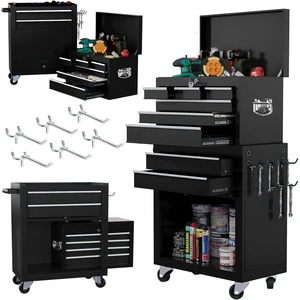 Low MOQ 2-layer 8 Drawers Tool Box Roller Cabinet Black Rolling Tool Cart with Lockable Drawers for Workshop Garage Tool Storage