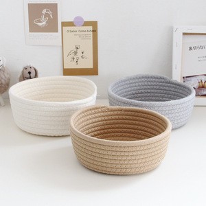Vintage Orange Cotton Woven Round Basket Home Decor Key Remote Control Storage Container Bathroom Cosmetics Sundries Kitchen