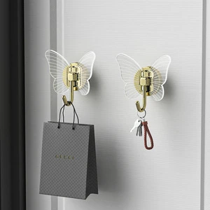 Creative Light-Luxury Butterfly Wall Hooks-Plastic Material Adhesive Installation Seamless Design Modern Minimalist Style for