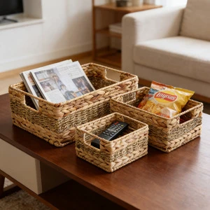 HN for Hot Sale PP Foldable Modern Woven Storage Basket for Cosmetics Sundries Fruits & Vegetables