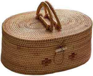 1 Pack Autumn Rattan Woven Circle Storage Basket Eco-Friendly Handmade Multi-Purpose Fashion Custom Logo 30x22x12.5cm