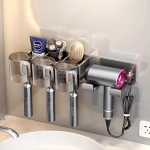 OEM Multi-Functional Wall-Mounted Bathroom Organizer No-Drill Hair Dryer Mouthwash Stand Integrated for Convenient Storage