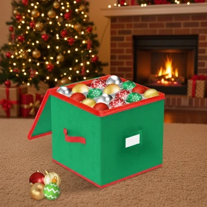 Wholesale 64 Slots Christmas Ornament Storage Box Custom Logo Adjustable Dividers Bauble Organizer Foldable Home Organizer